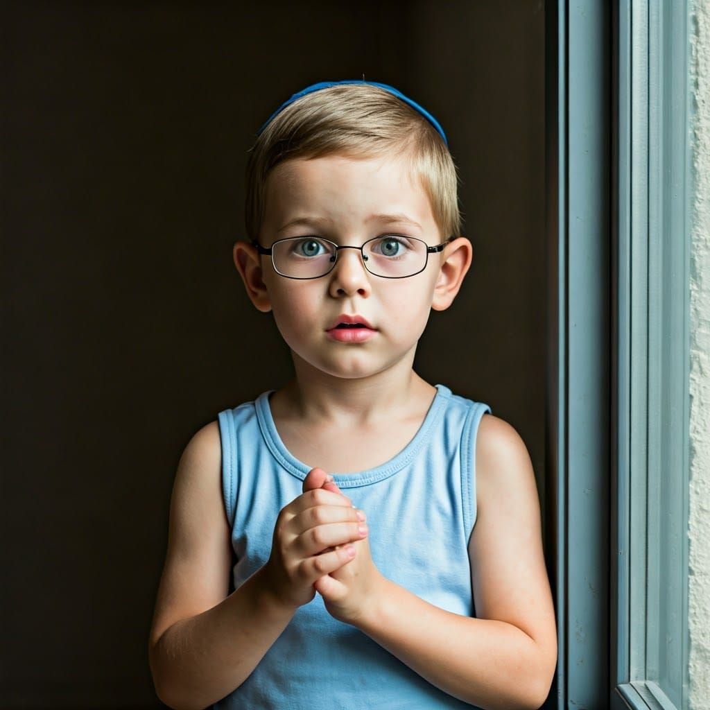 Intricate Jewish Boy Portrait with Intense Gaze