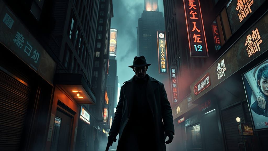 Cyberpunk Detective in a Steamy Alleyway