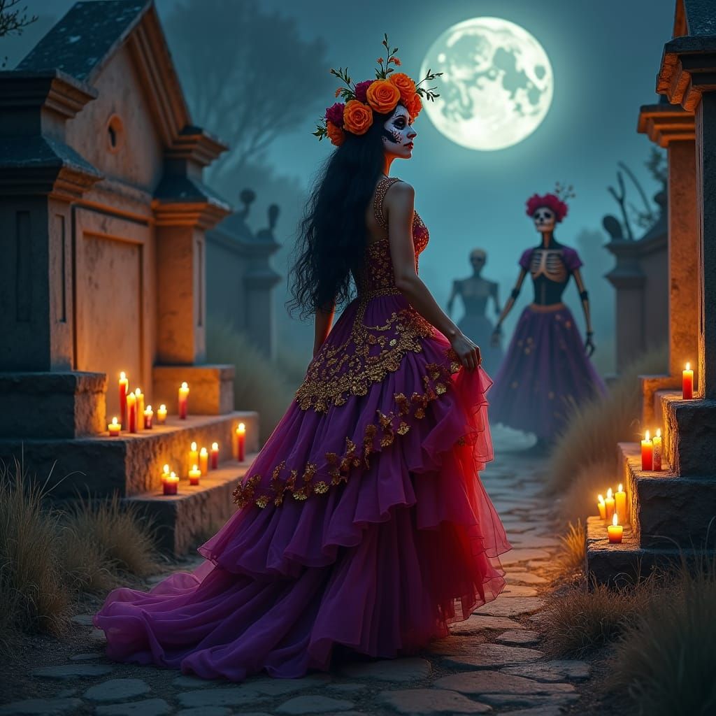 Latina Woman Celebrates Día de Muertos as Catrina