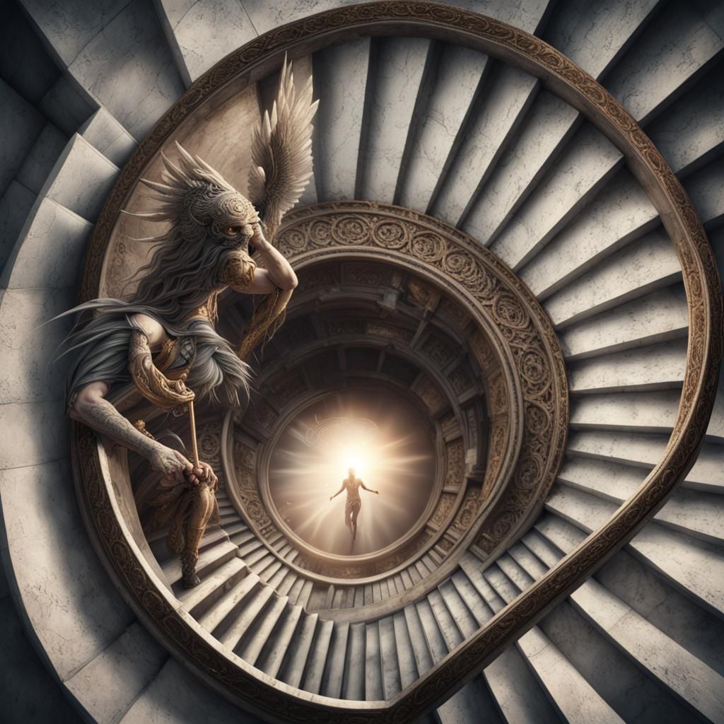 Winged God Ascending Stairs: Digital Matte Painting