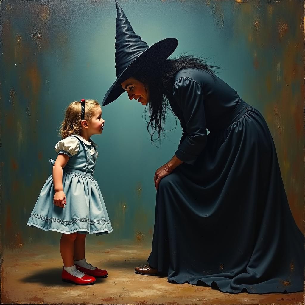 Wicked Witch and Dorothy in Impasto Oil Painting