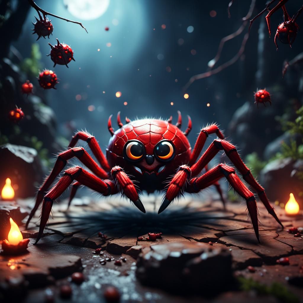 Cute Devil Spider in 3D Game Style