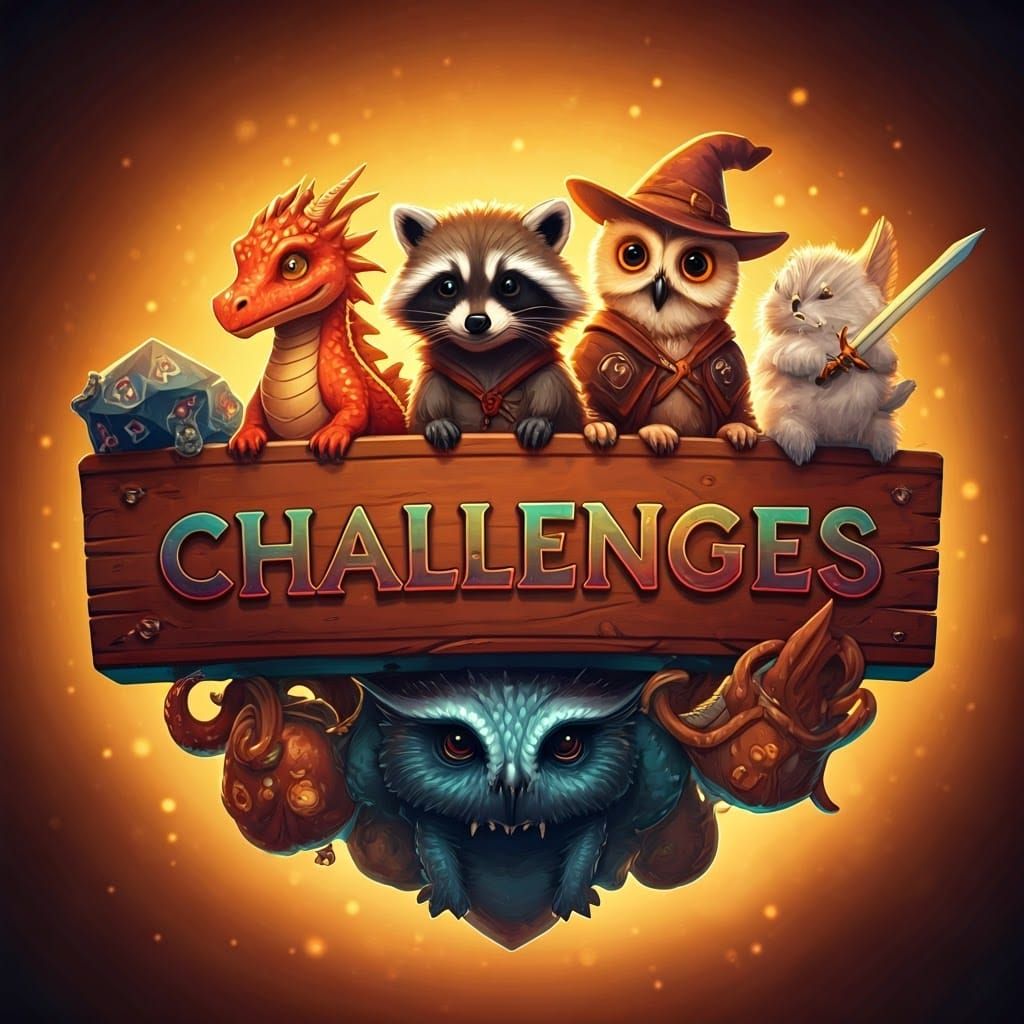 Challenges Sign with D&D Animals in Digital Art
