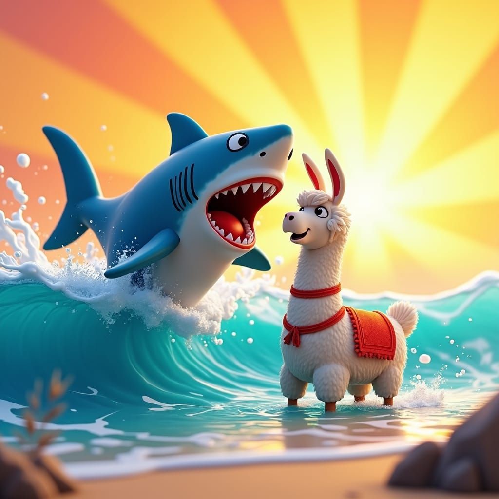 Cartoon Shark Attack in Pixar Disney 3D Style