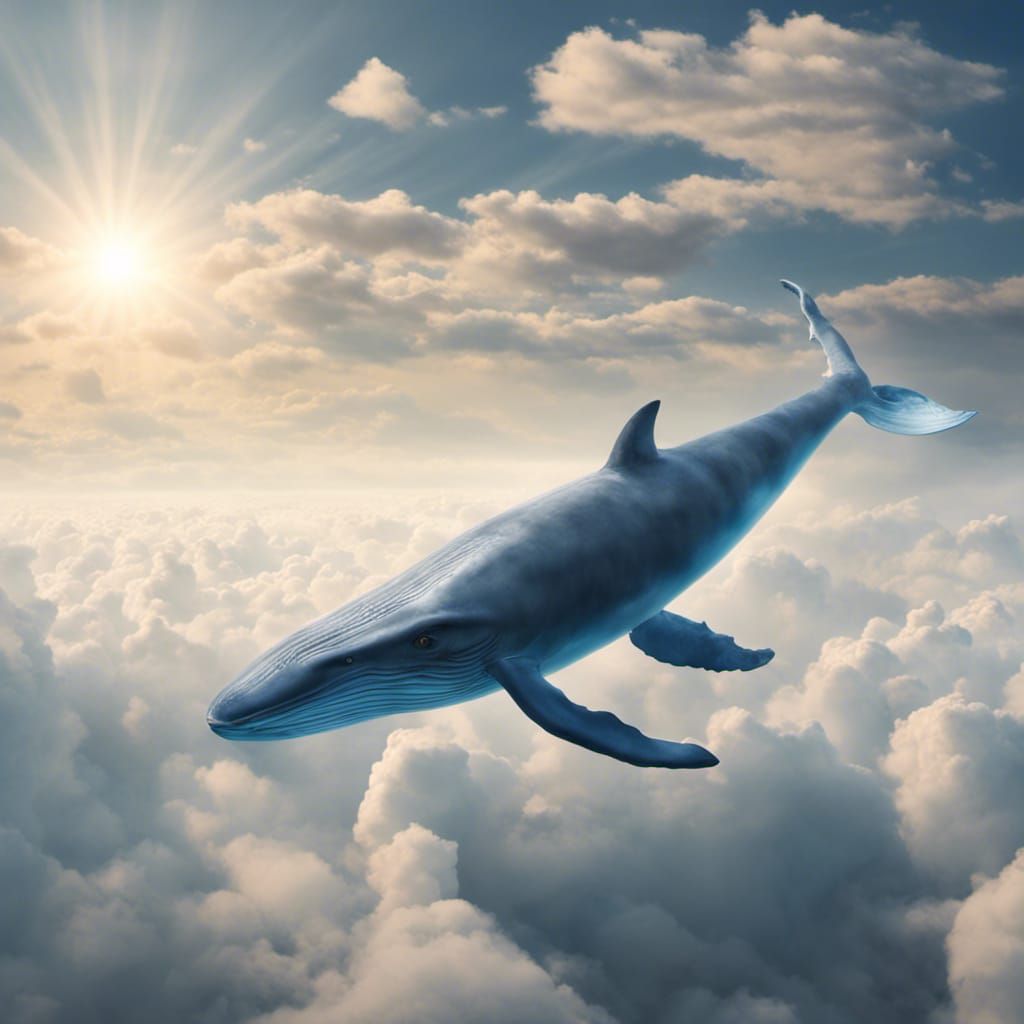 Heavenly Blue Whale Swimming in the Clouds