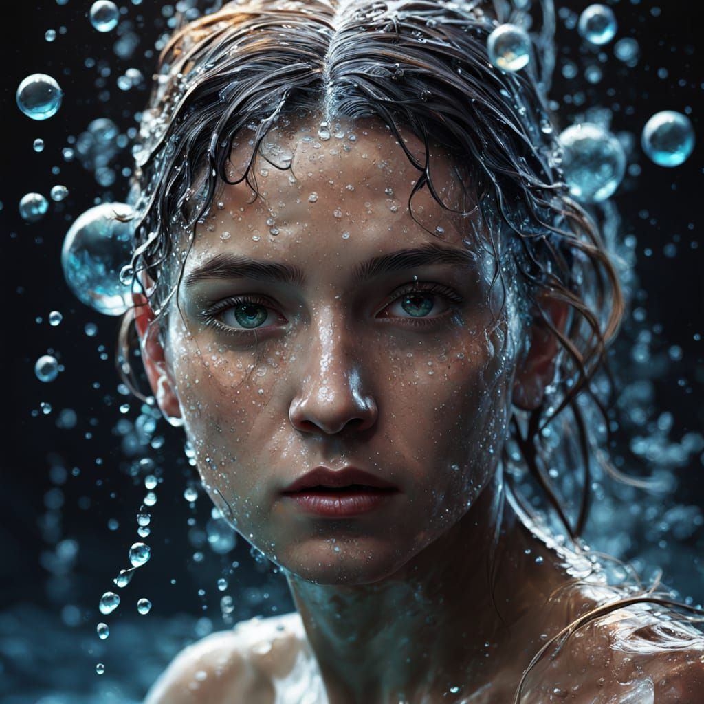 Person Emerging from Water: Hyperdetailed Cinematic Portrait