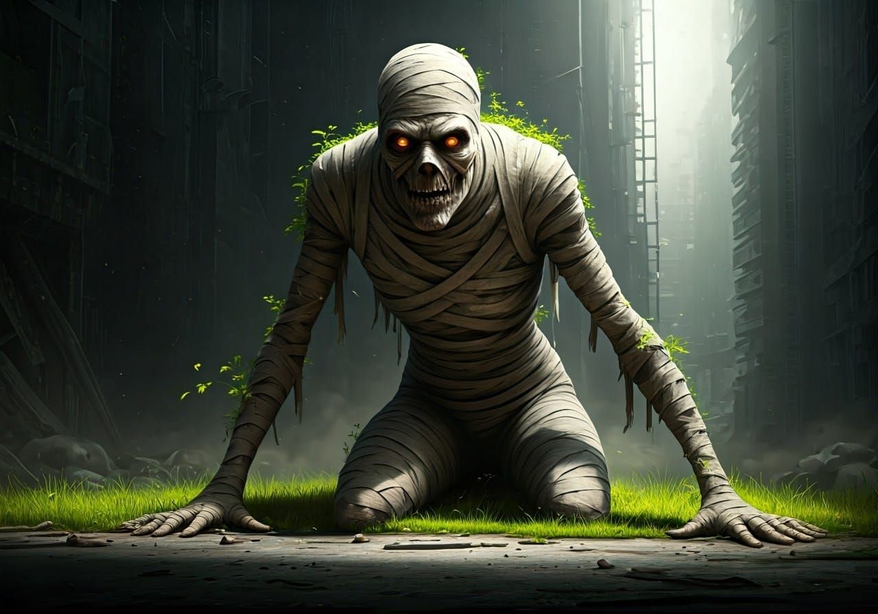 Apocalyptic Mummy in Abandoned Futuristic City