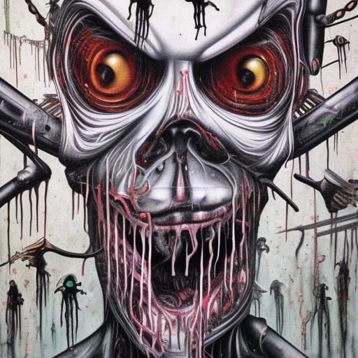 Surreal Cyberpunk Horror Art with Twisted Figures