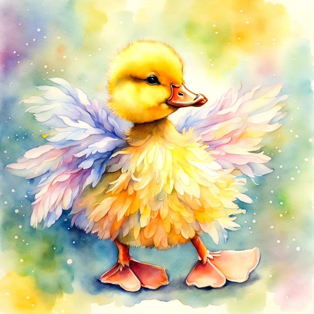 Dancing Duckling in Watercolor Tutu