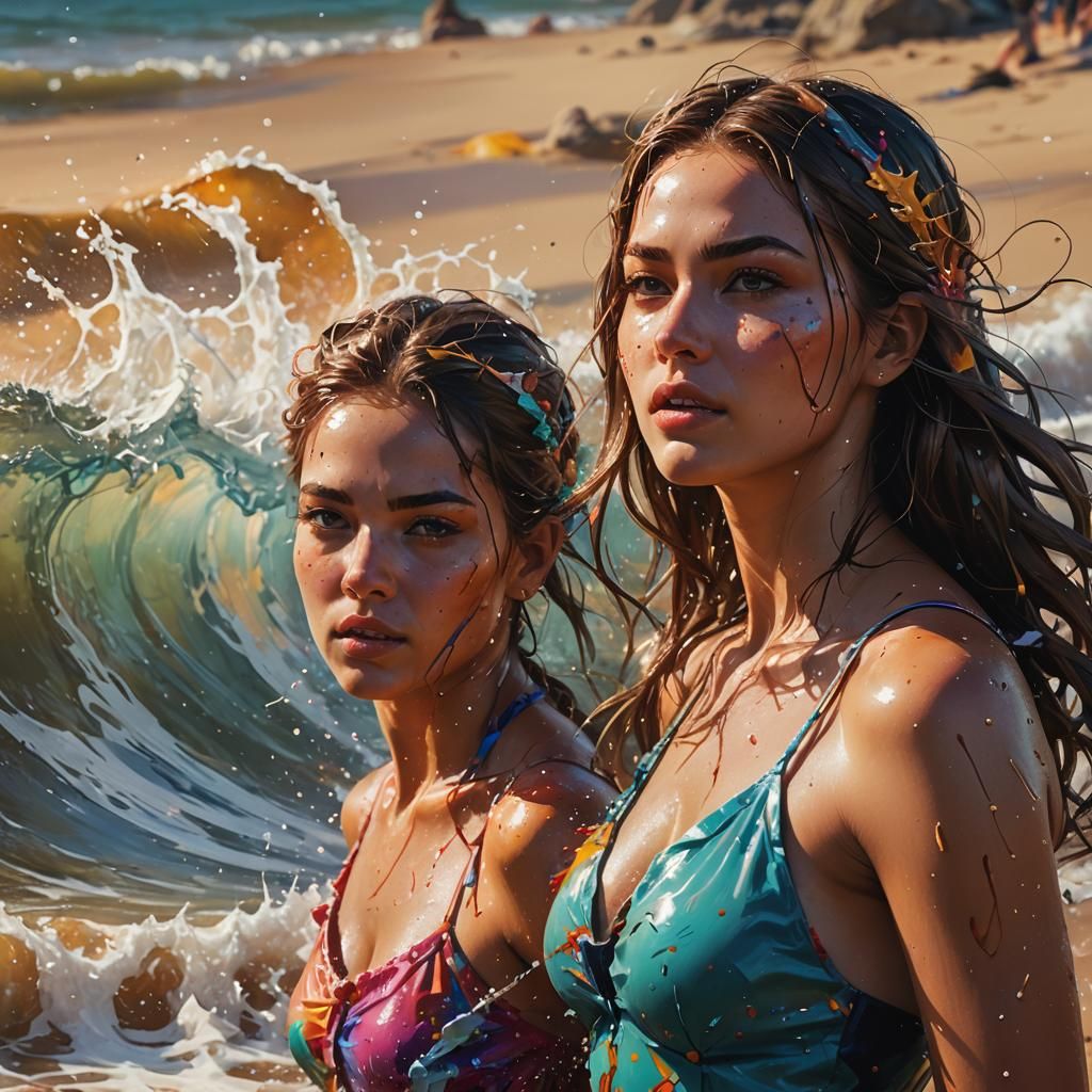 Hyperrealistic Beach Portrait in Splash Art Style