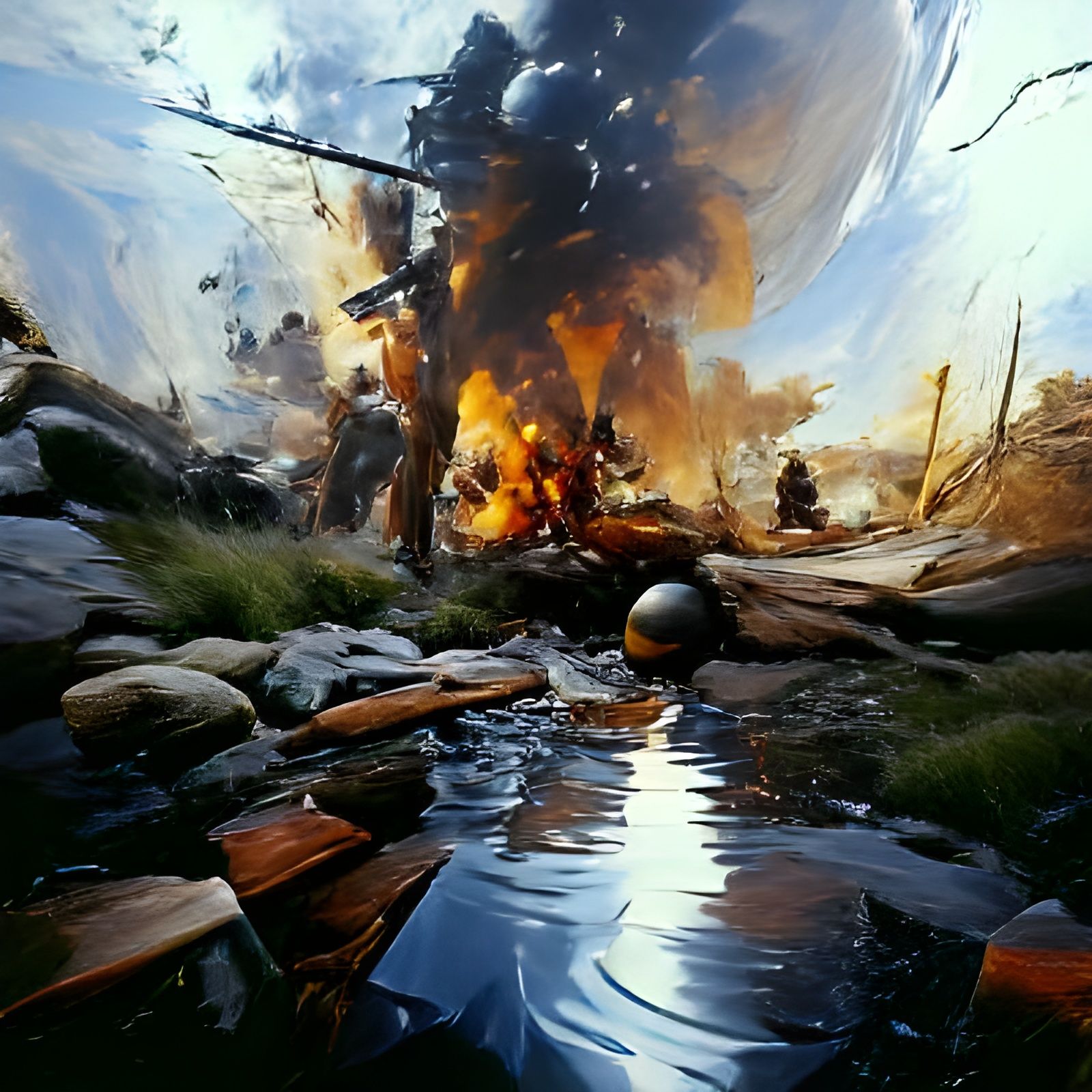 Epic Battlefield Scene in Oil Painting Style