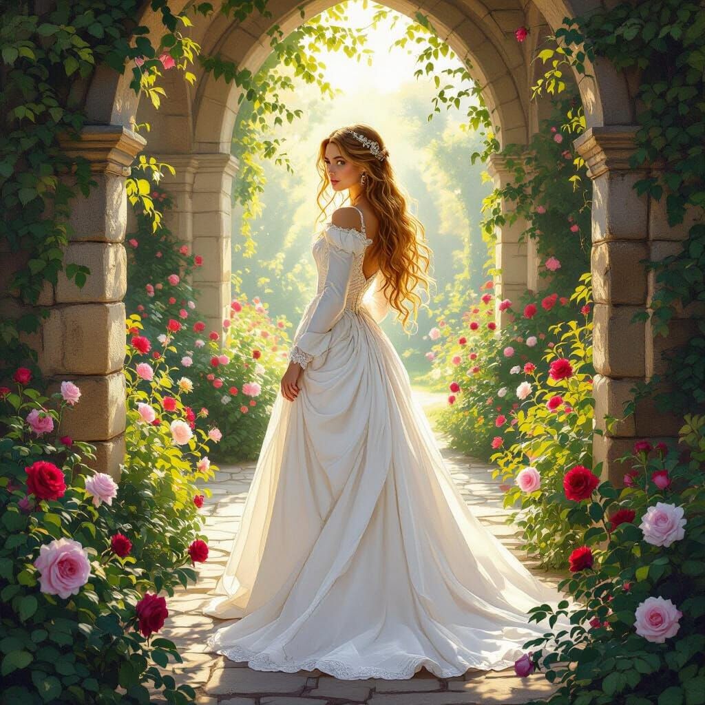 Princess in Castle Garden, Romantic Painterly Style