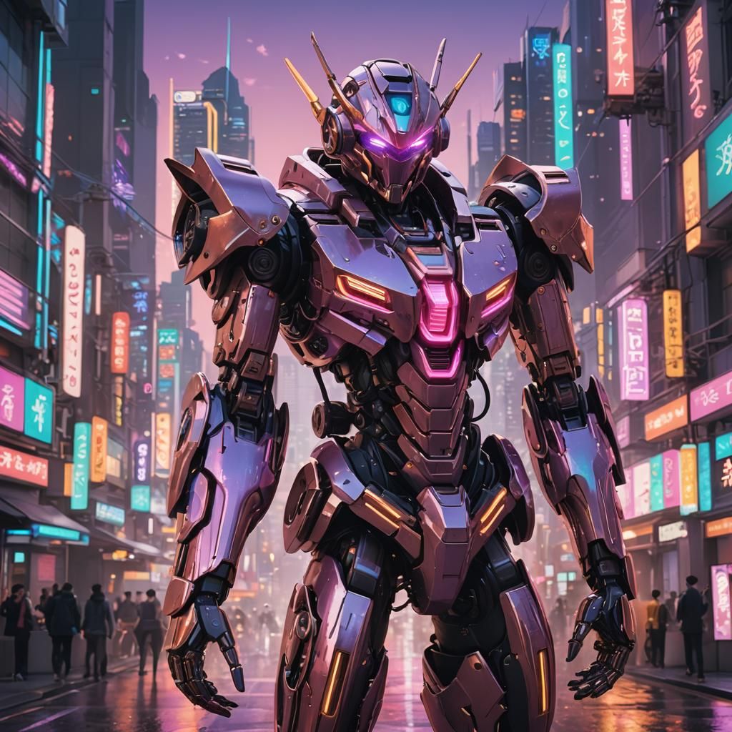 Anime Robot in Futuristic Cityscape