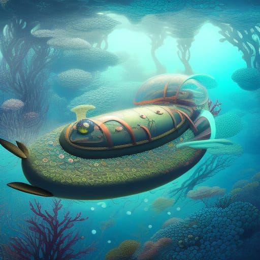 Turtle Submarine: Fairytale Fusion in Vivid Colors
