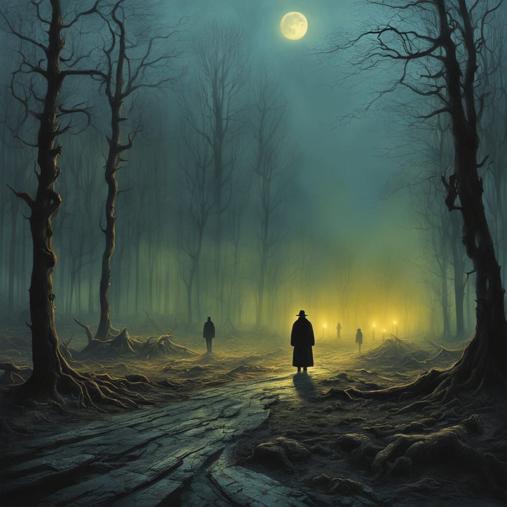 Silhouetted Figures Lost in Contemplative Realms