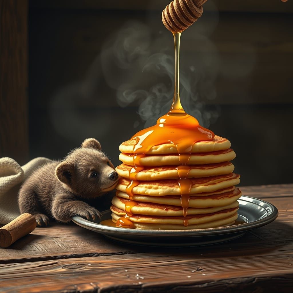Baby Bear's pancakes & honey are just right.