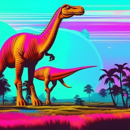 Neon Dinosaurs in Synthwave Retro Style
