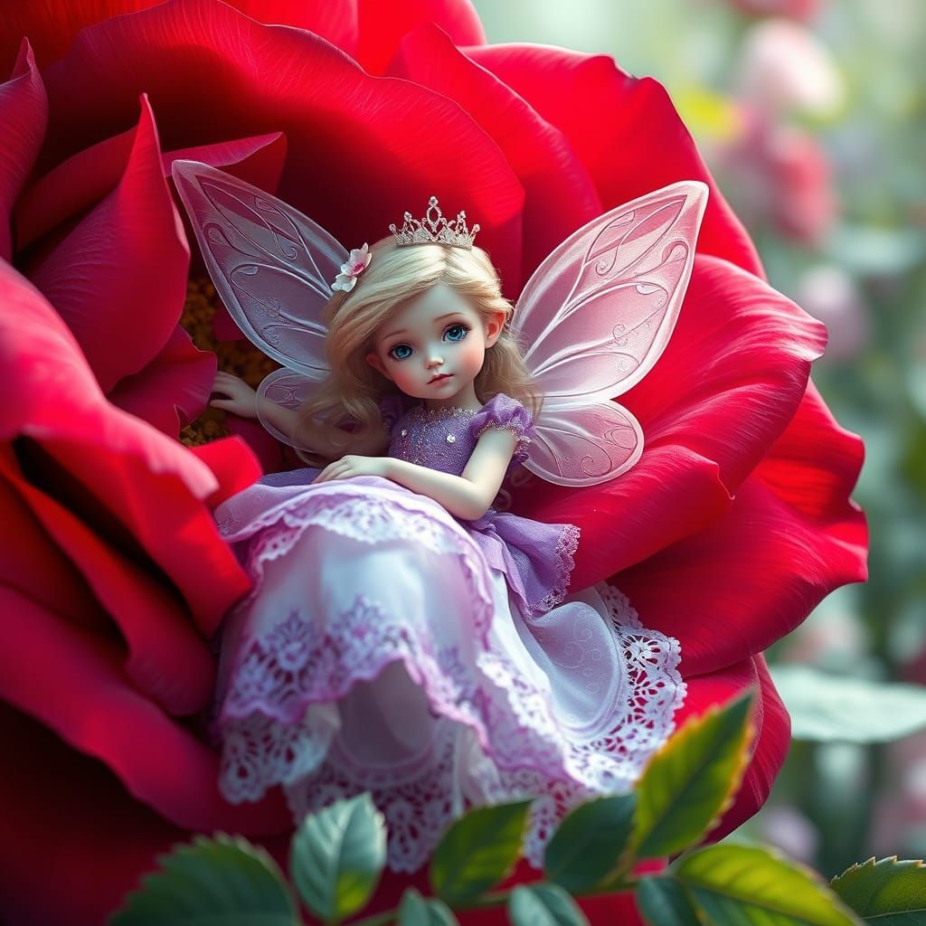 Fairy Princess Amidst English Garden Blooms