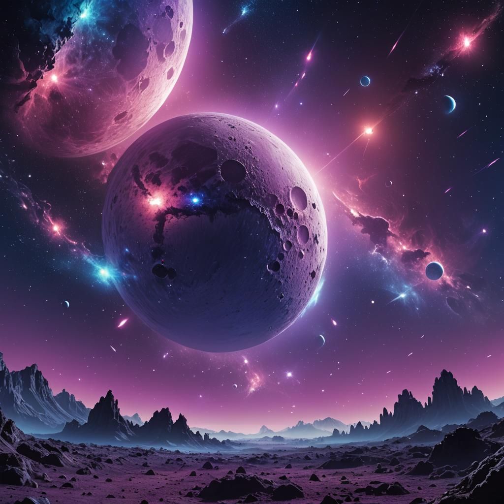 Epic Moonscape with Spaceships in Digital Matte Painting