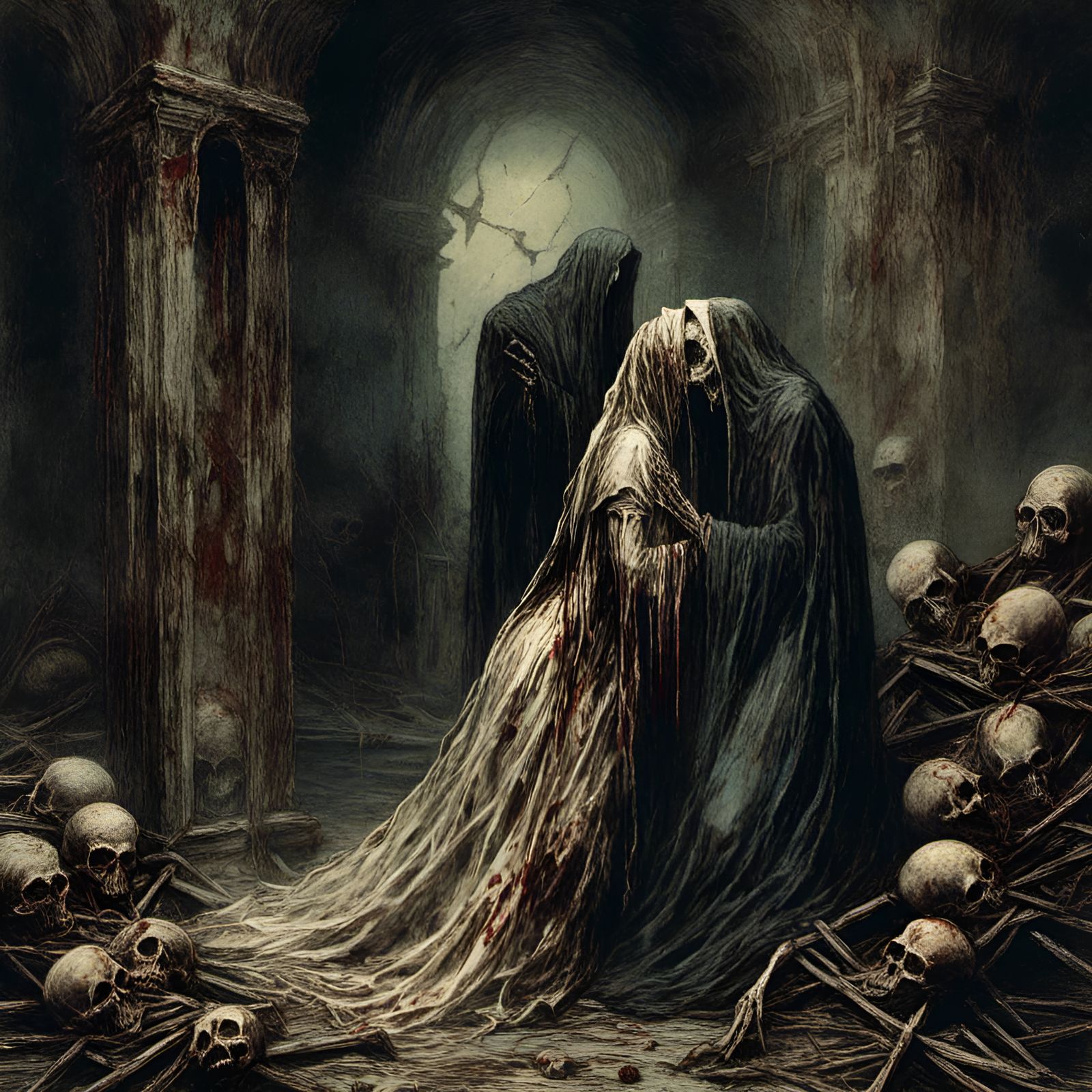 Creepy Zombie Nun Kiss of Death Illustration