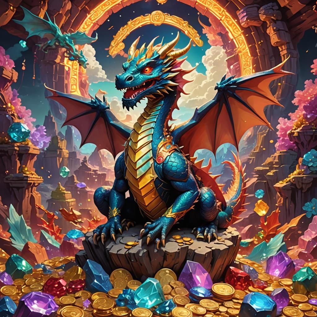 Dragon Guarding Treasure in Superflat Style