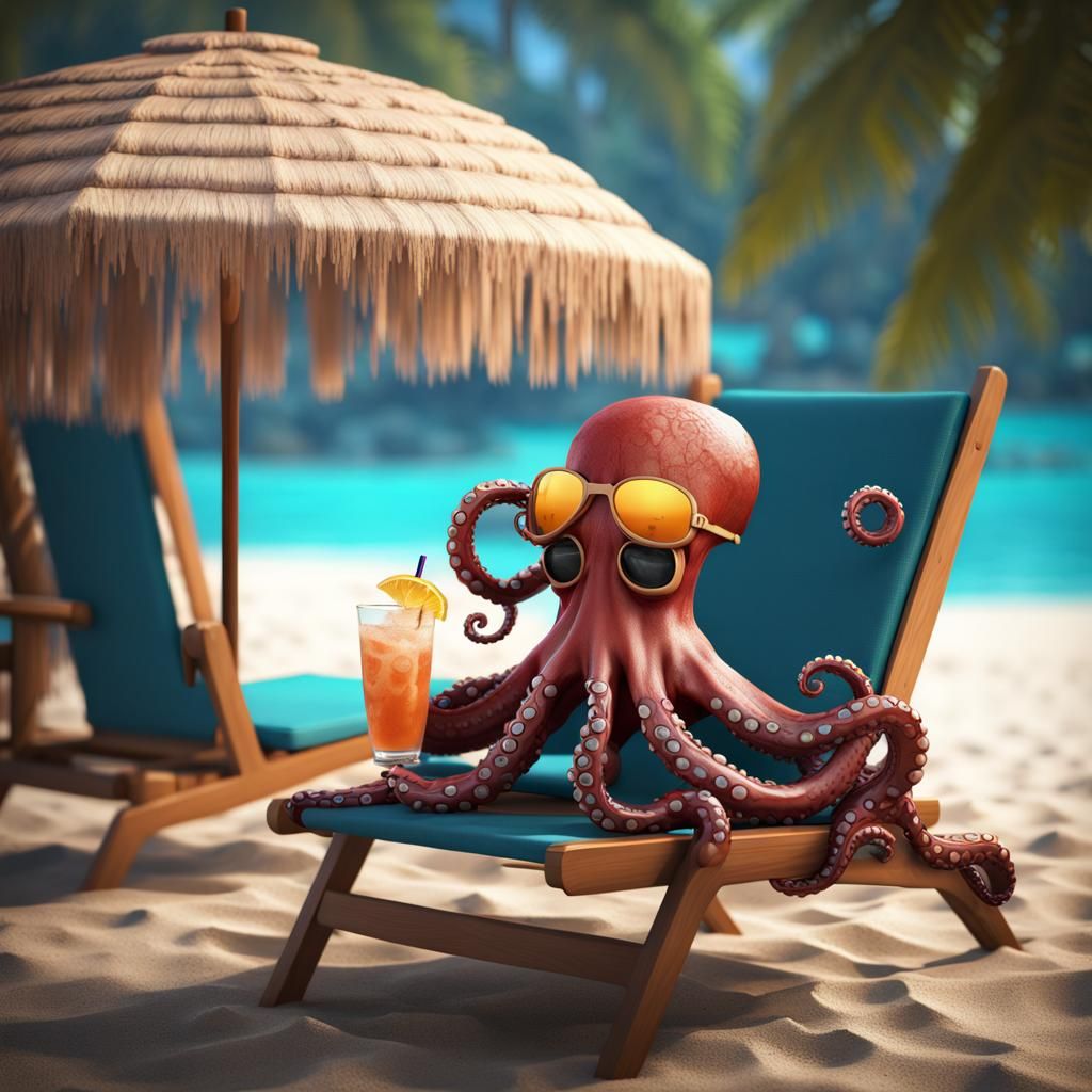 Octopus on Beach Lounge Chair: Fantasy Concept Art