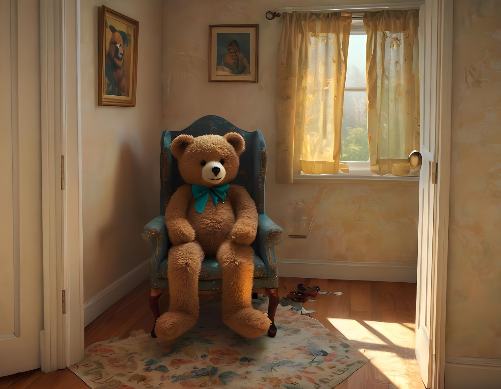 Girl's Teddy Bear Casting a Dark Ominous Shadow