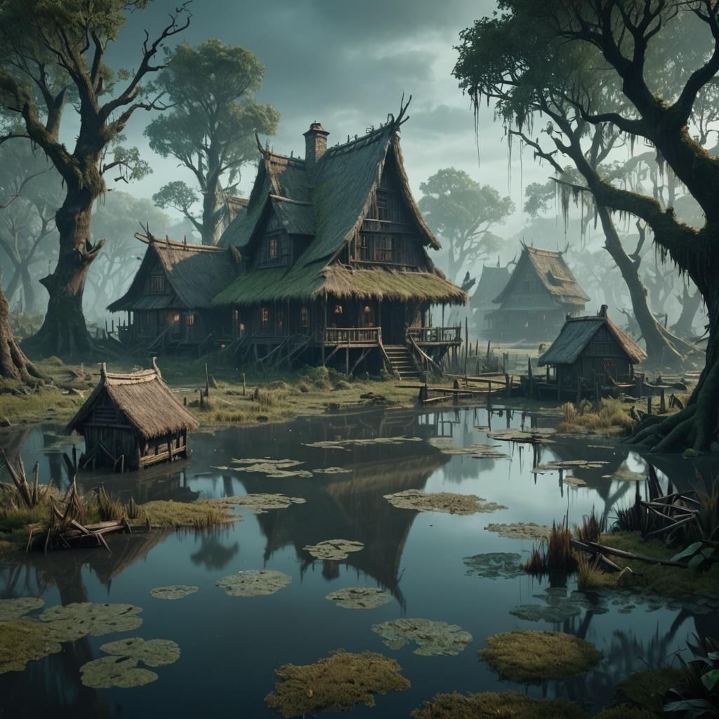 Swamp Village: Detailed Matte Painting in Unreal Engine