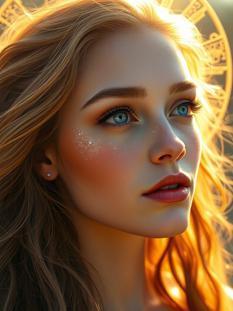 Hyper-Realistic Portrait of Enchanting Woman with Sun-Kissed...
