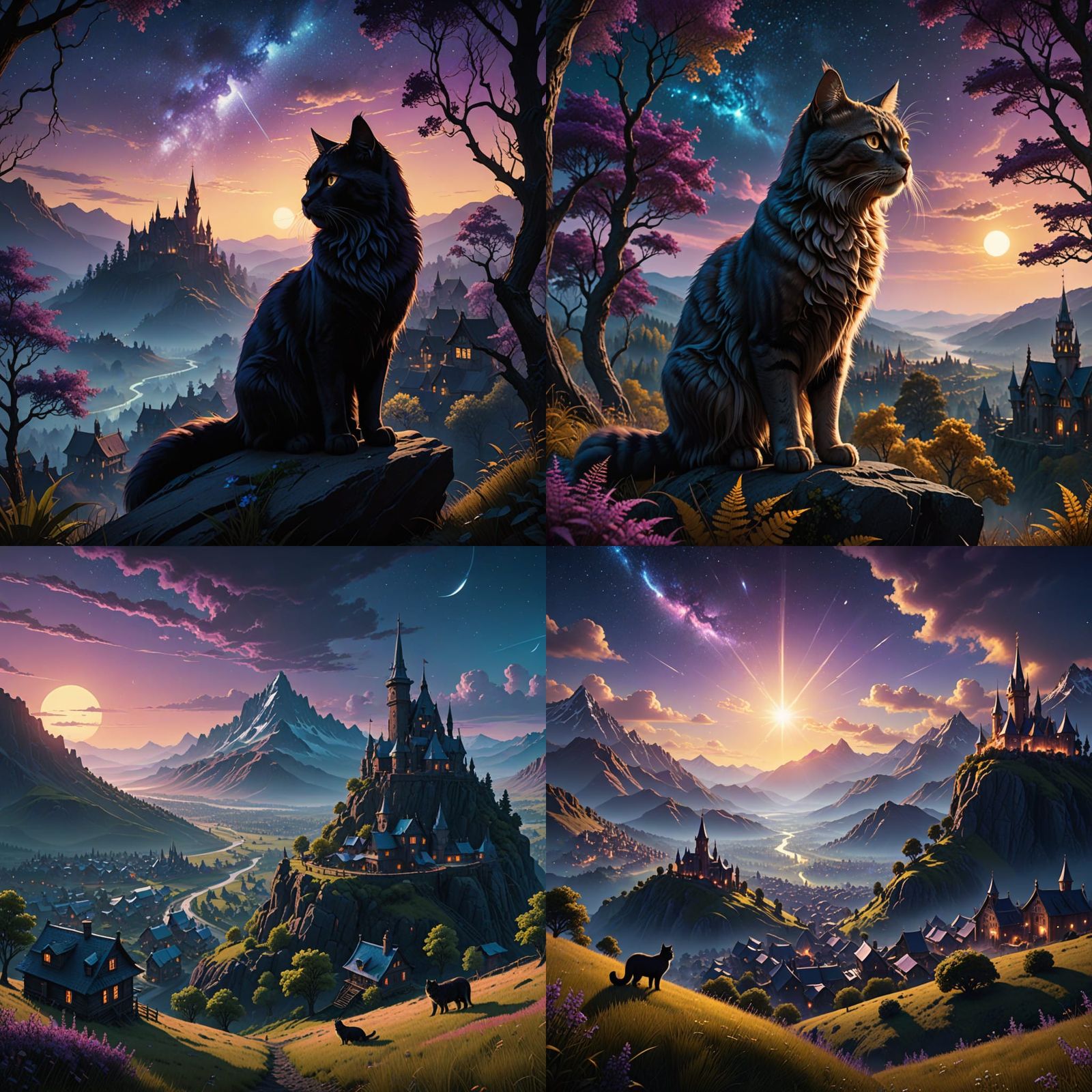 Medieval City Shrouded in a Mystical Purple Glow