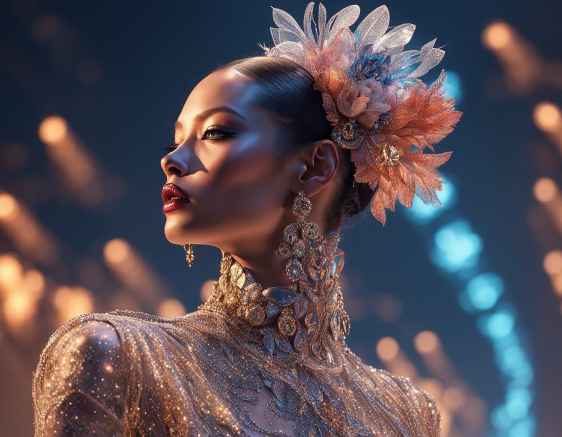 Confident High-Fashion Model Struts Down the Catwalk