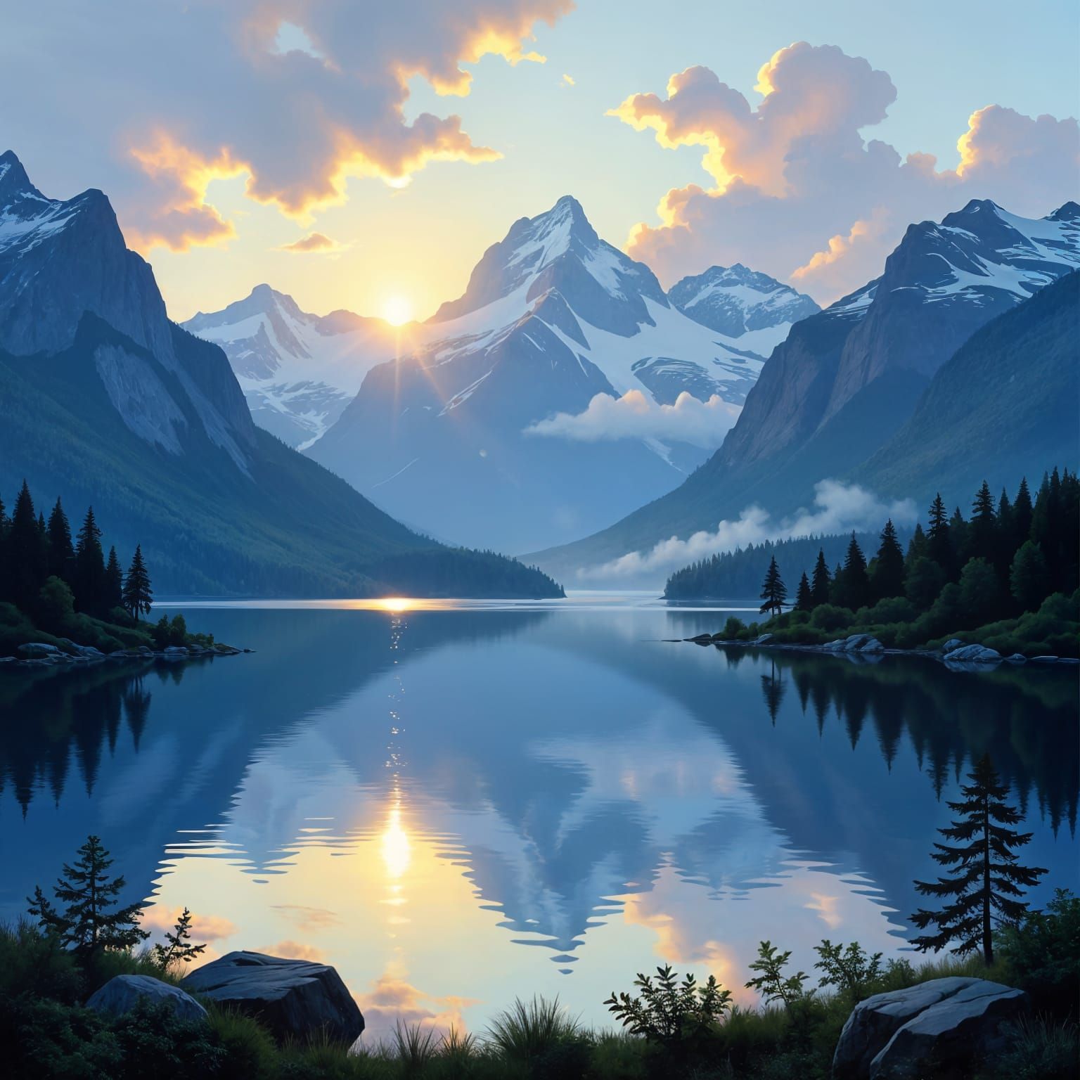 Romantic Landscape Painting in Luminist Style