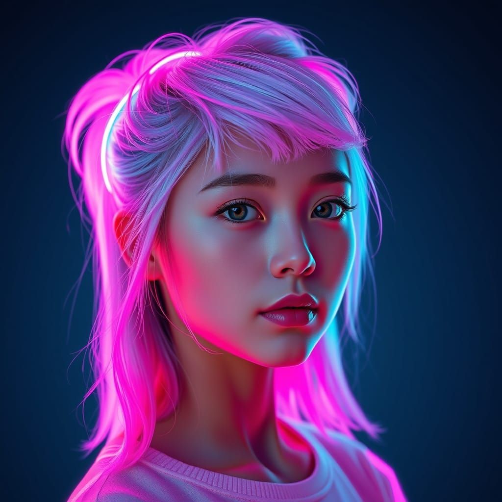 Young Girl with Unique Glow Wave Hairstyle