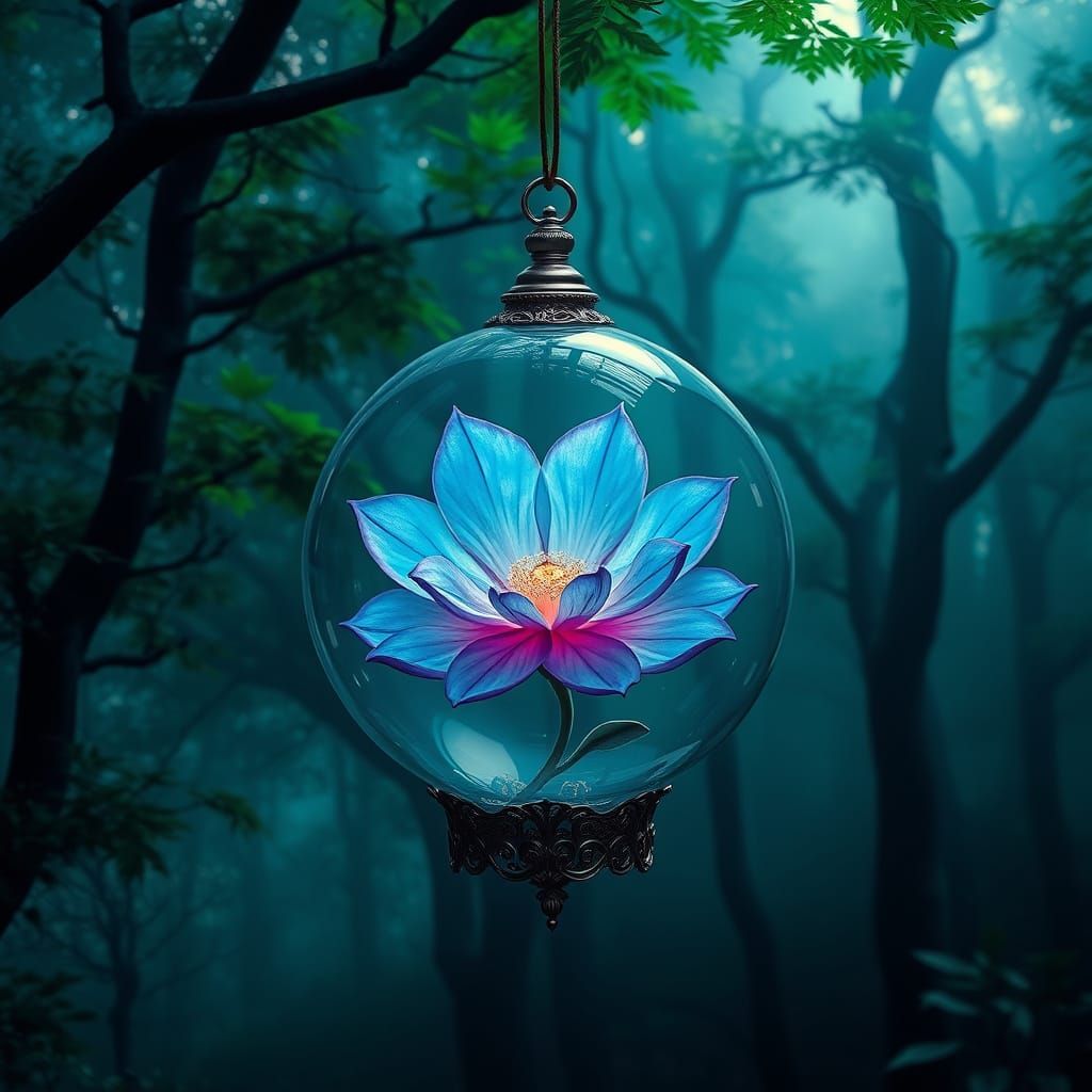 Enchanted Bloom in an Iridescent Glass Orb, Surrounded by a ...