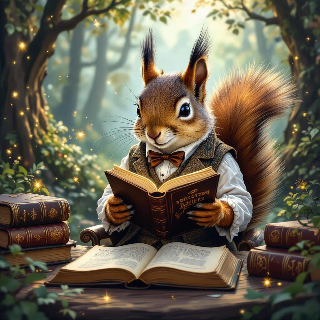 Whimsical Squirrel in Magical Woodland Coffee Shop