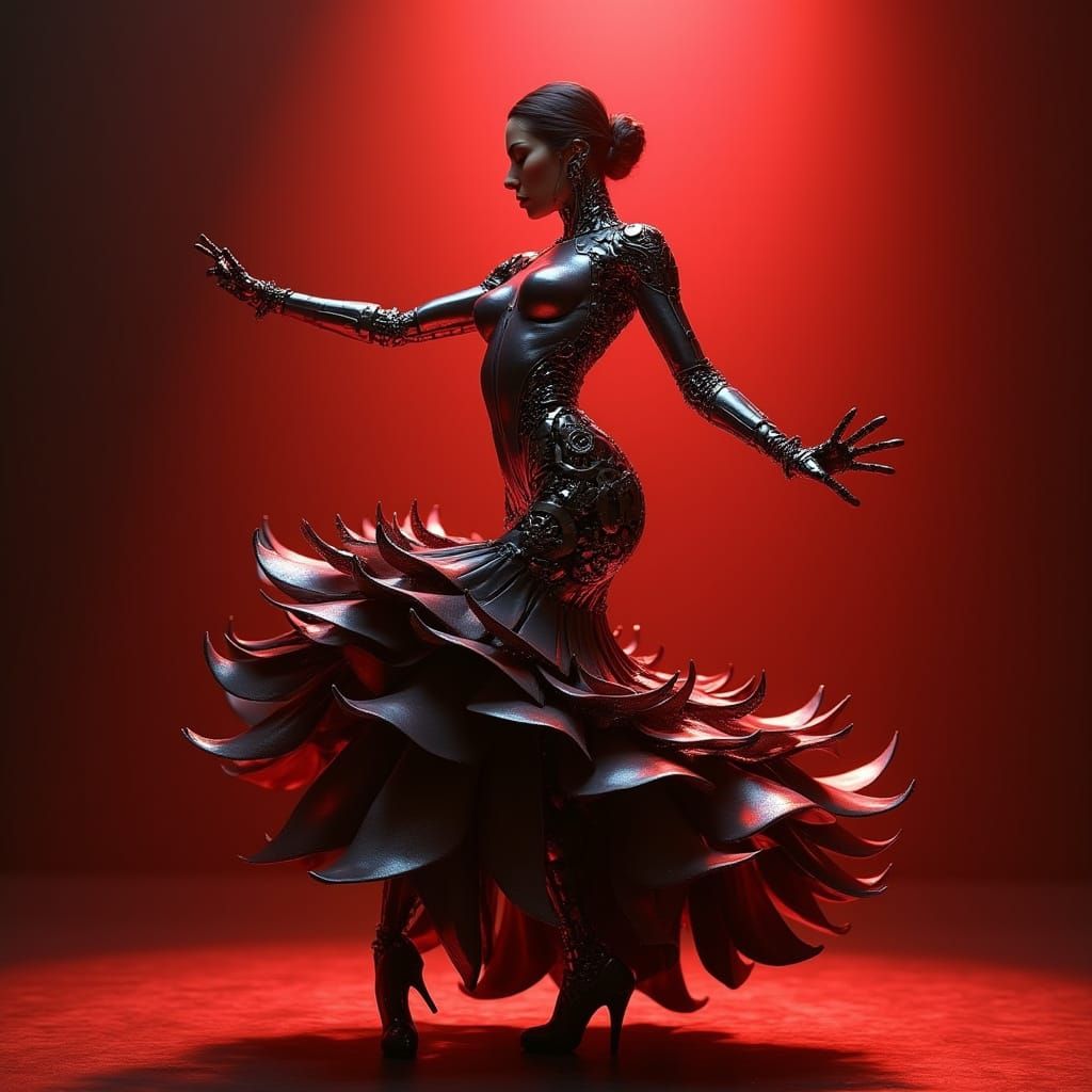 Biomechanical Flamenco Dancer in Dark Futurism Style