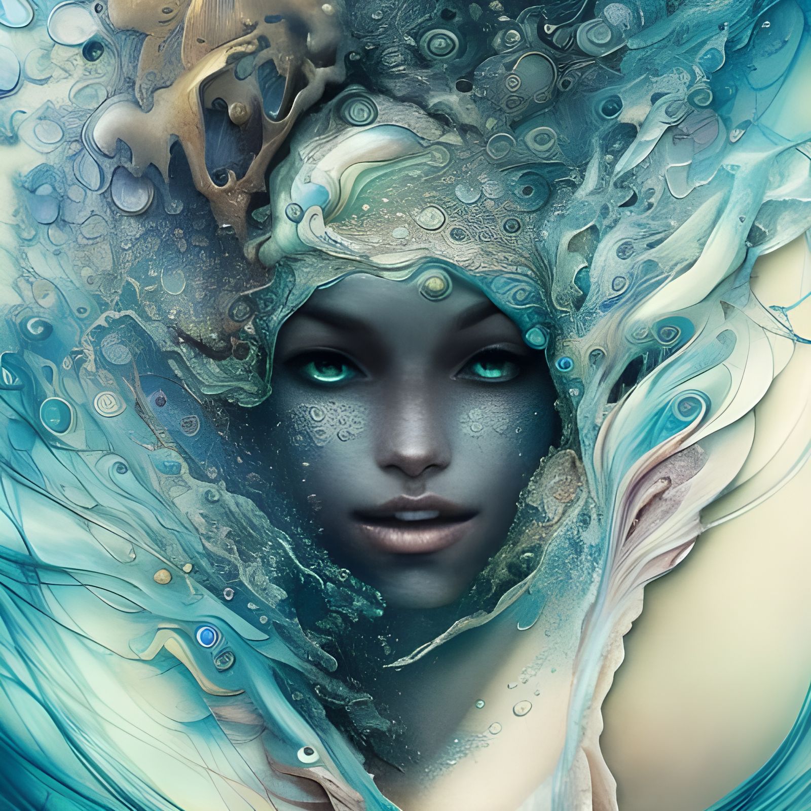Detailed Water Elemental Portrait in Fantasycore Style