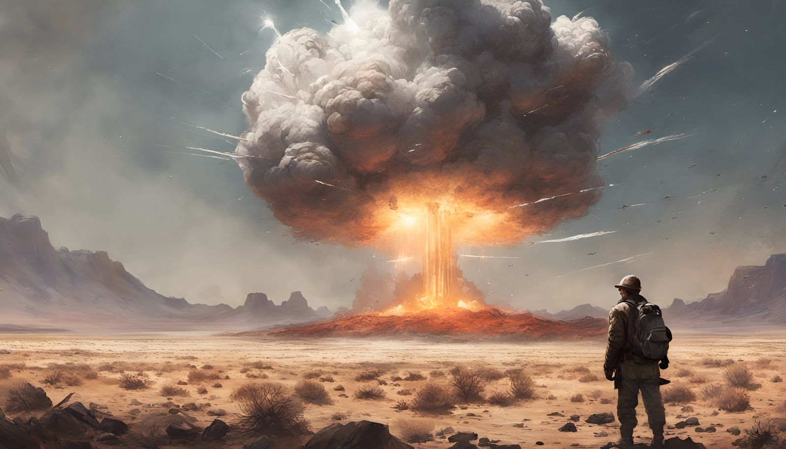 Trinity Test: Nuclear Explosion in Desert Landscape