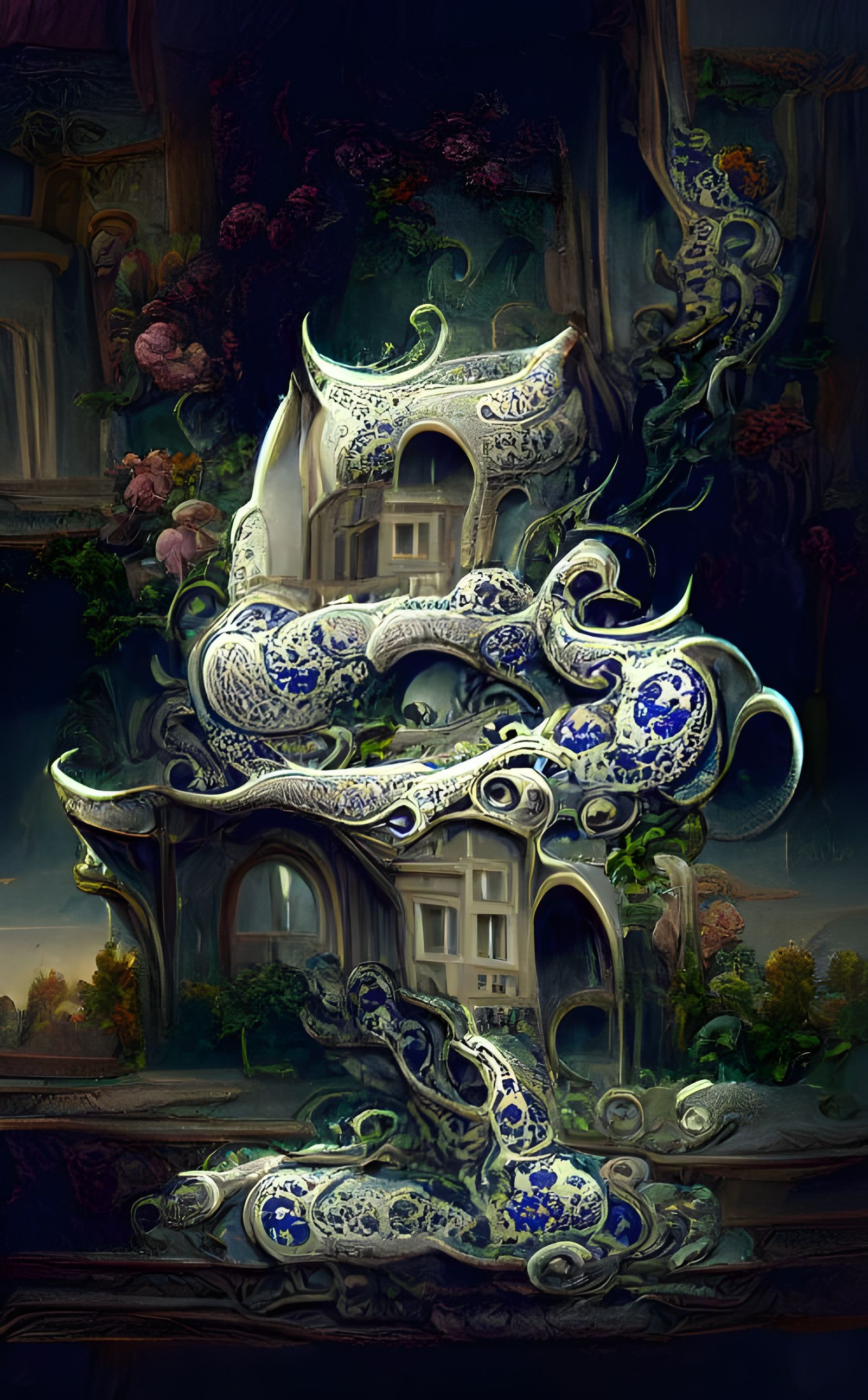 Chinese Porcelain Architecture with Gilded Details