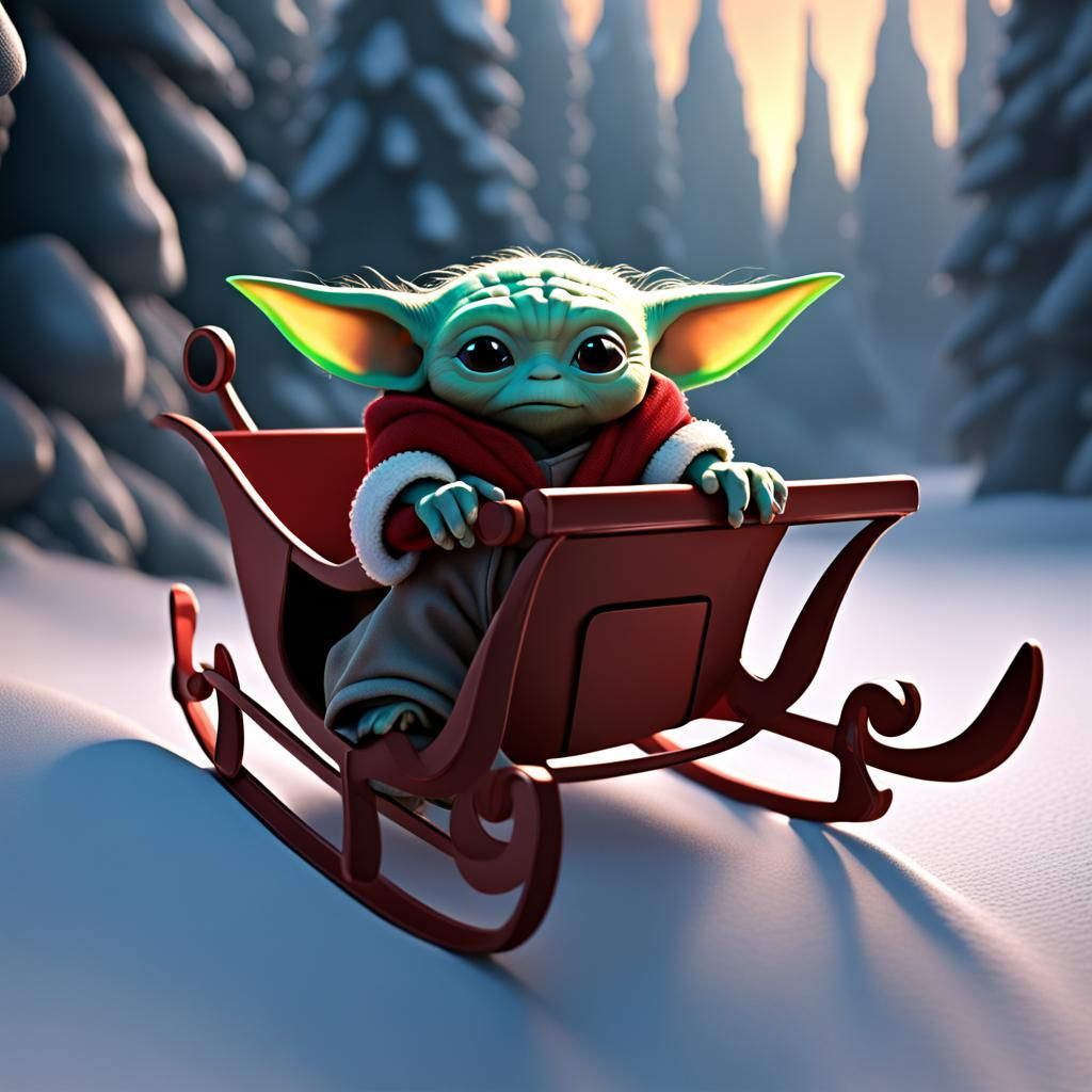 Baby Yoda Sleigh Ride: Fantasy Concept Art
