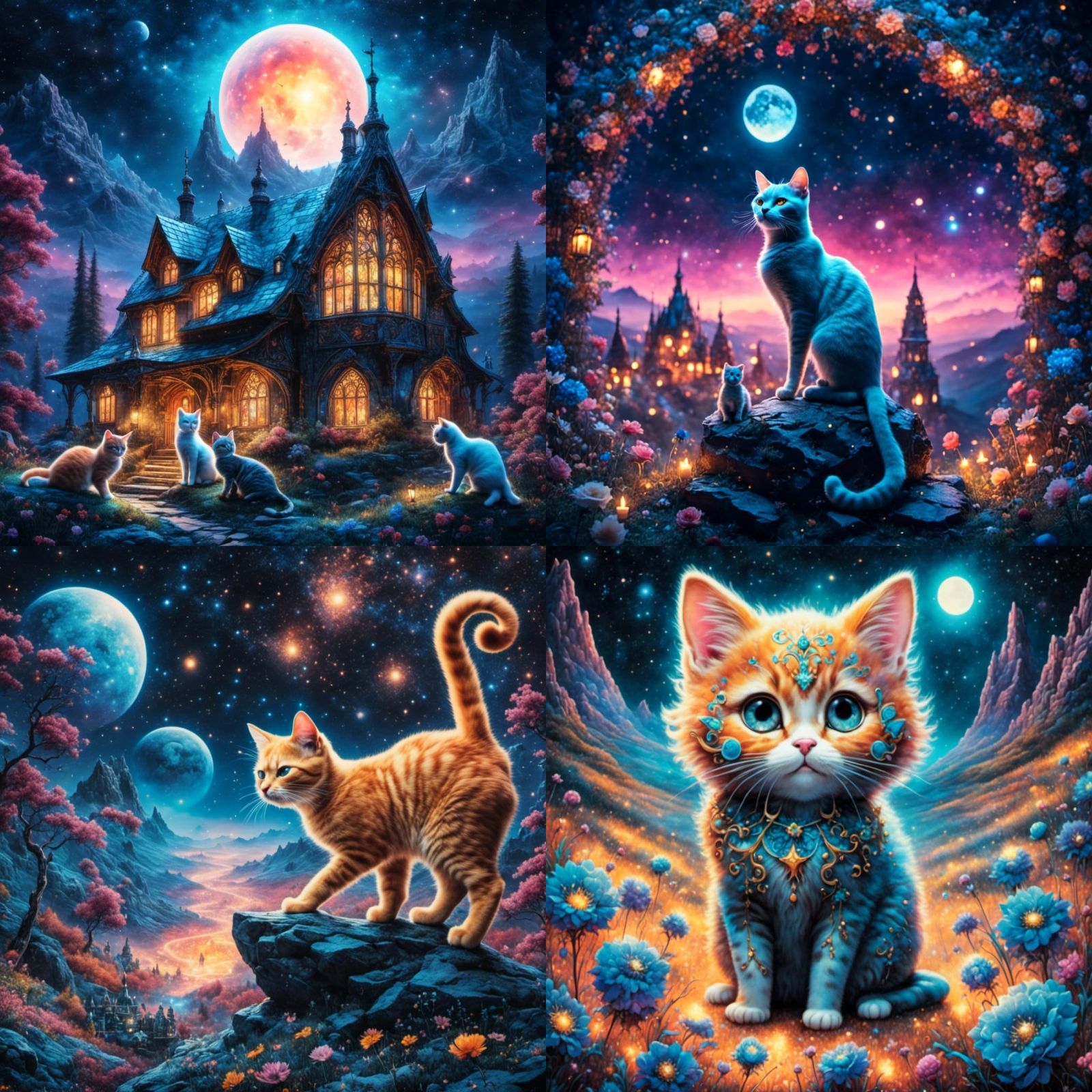 Cats in Dark Fairytale Style with Sparkling Accents