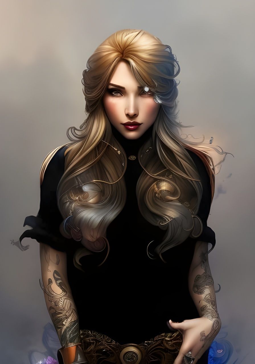 Runic Magic Swirling Around a Woman: Fantasy Art