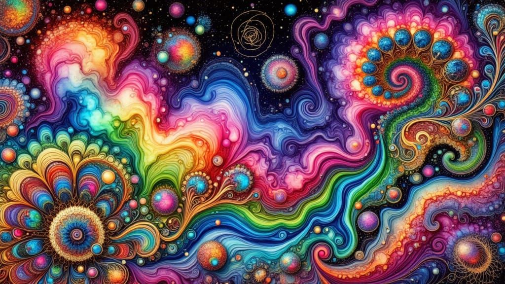 Funky Alien on Alien Planet in Metallic Gold Foil Style