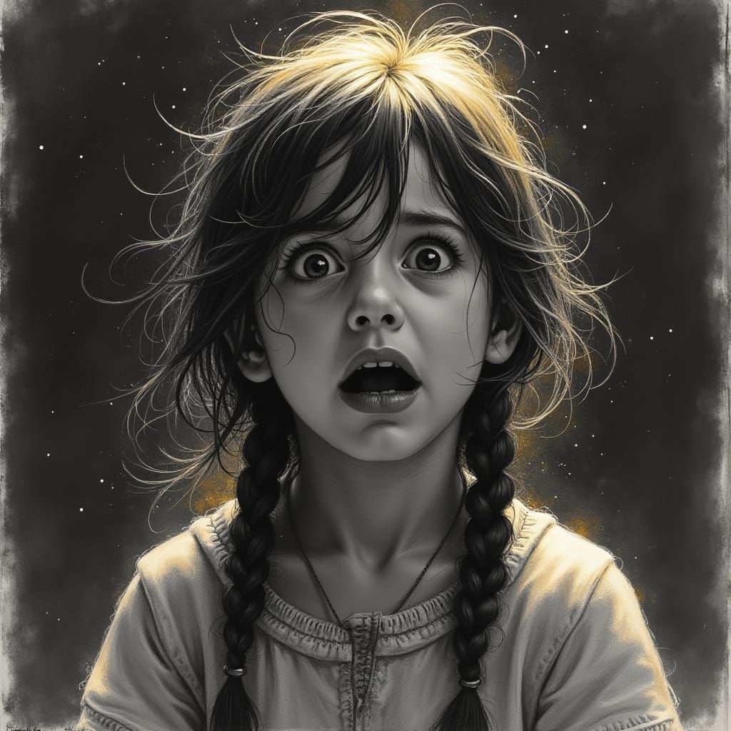 Shocked Child in Dramatic Charcoal Sketch