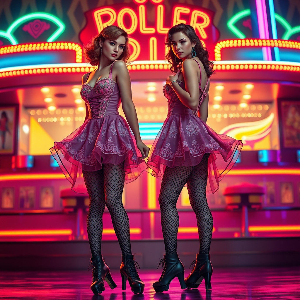 Retro Roller Diner Girls in Ornate 1950s Fashion