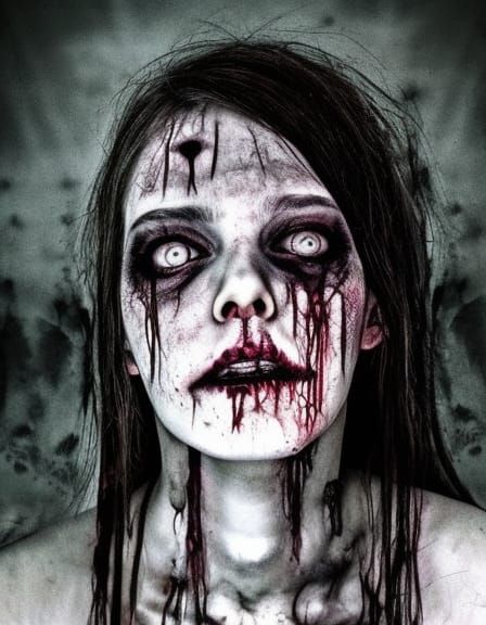 Eerie Beauty: Zombie Girl in Hyperrealistic Splash Art