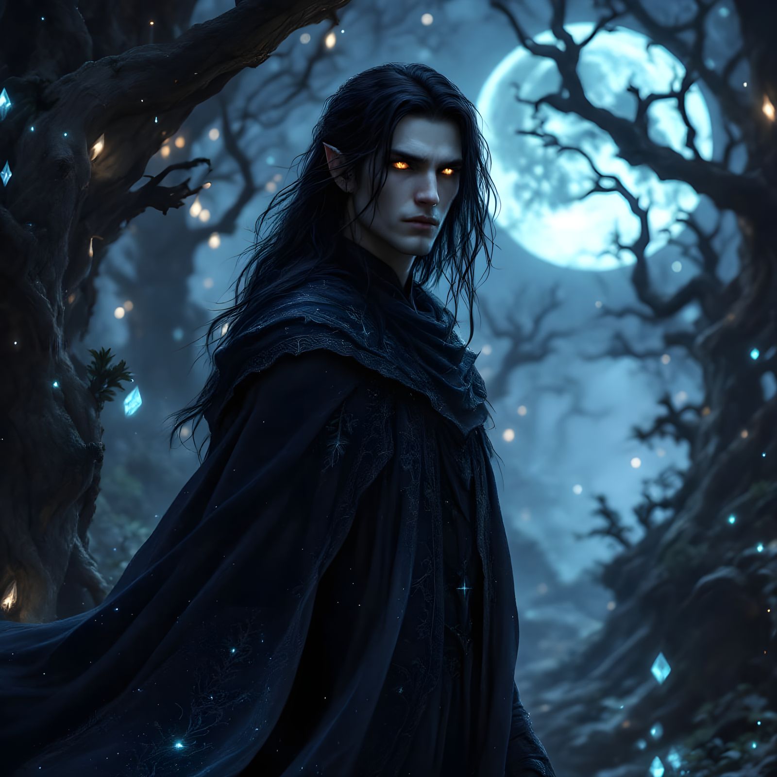 Ethereal Sorcerer Under Full Moonlight