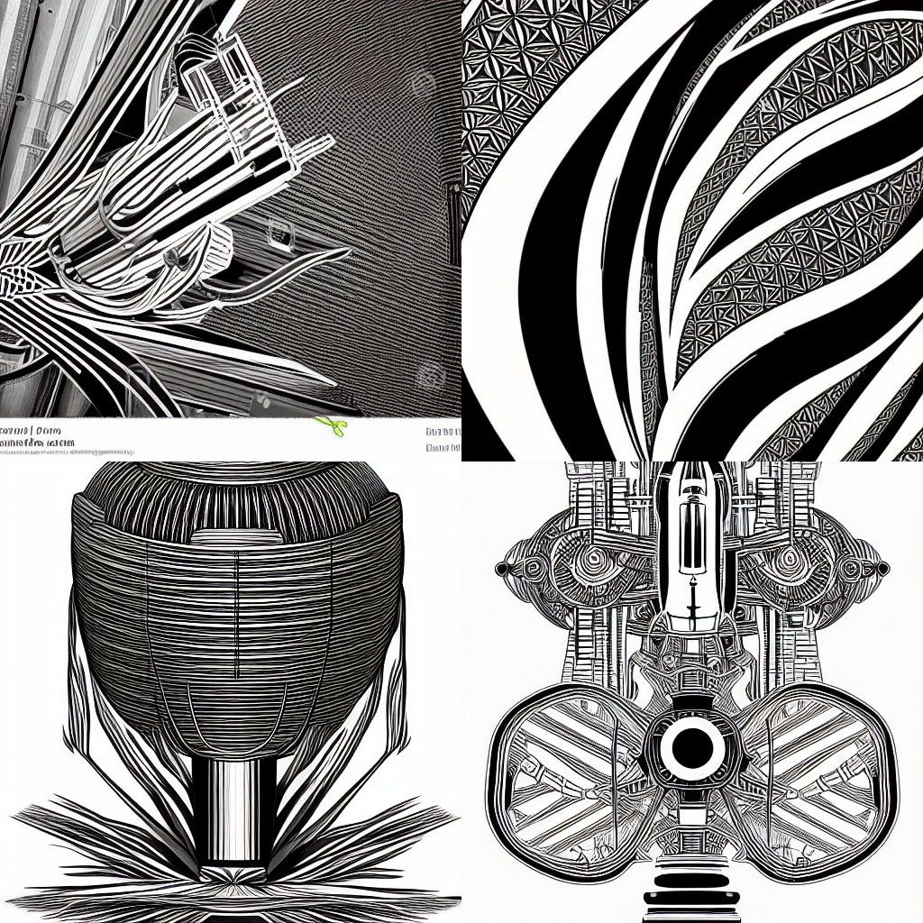 Detailed Black and White Rocket Motor Graphic