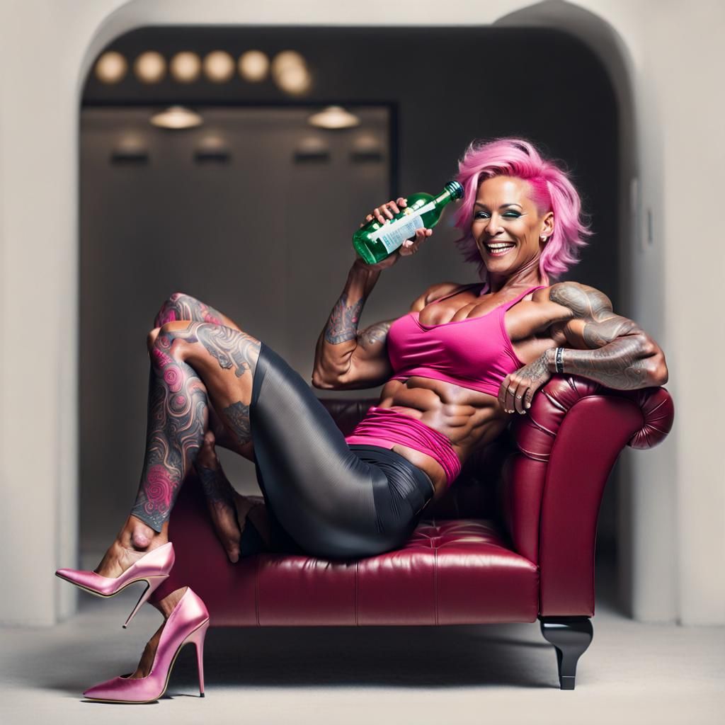 Ripped Bodybuilder Flirting with Champagne in Mall