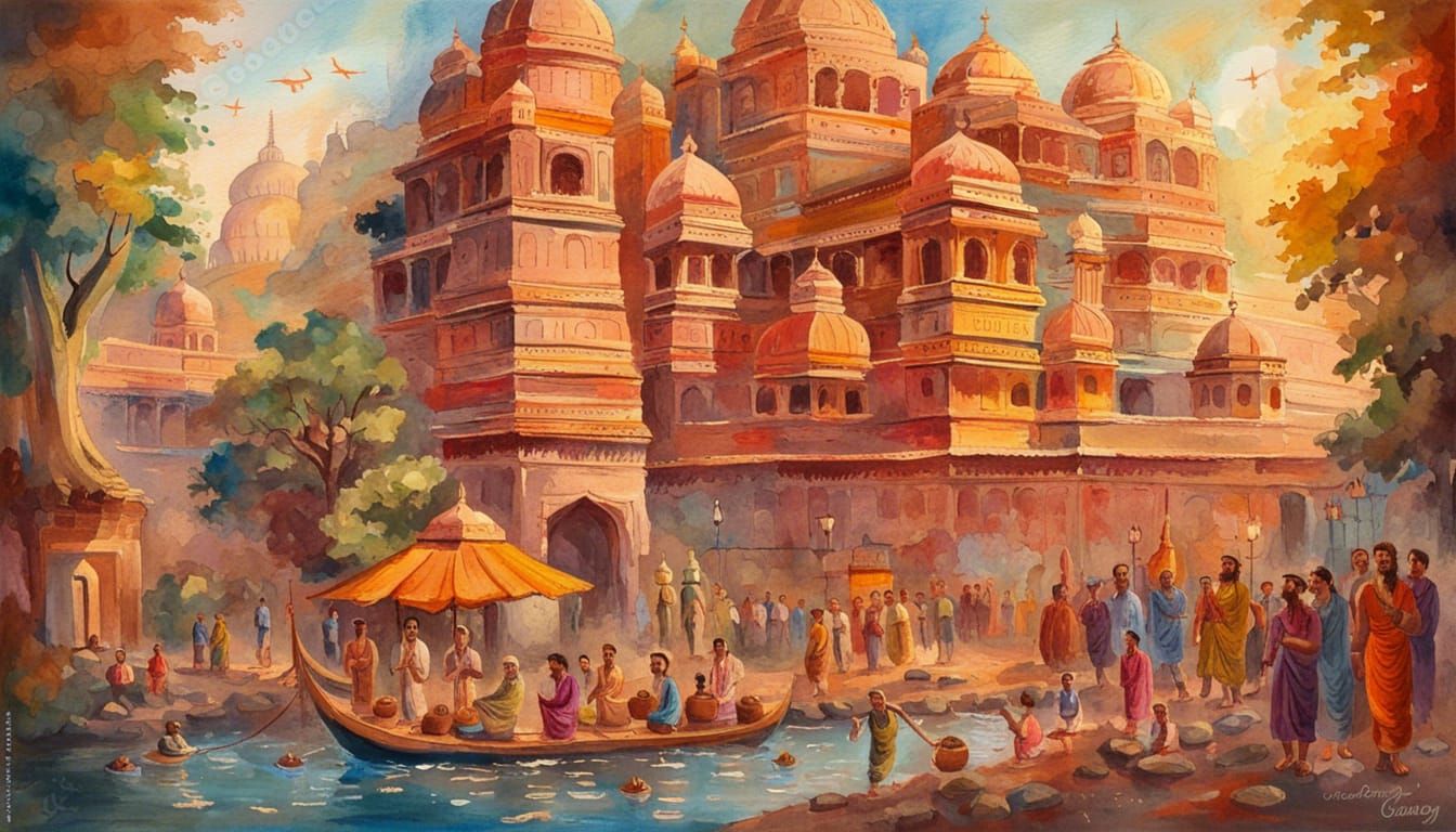 Vedic India in Gouache Style